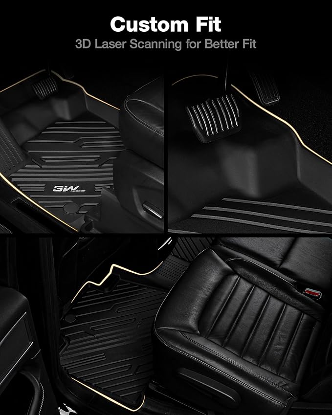 3W Floor Mats Fit for Ford Edge 2015-2024 and Edge ST 2019-2024, TPE All Weather Custom Fit Edge Floor Liner, 1st & 2nd Row Full Set Car Accessories, Black