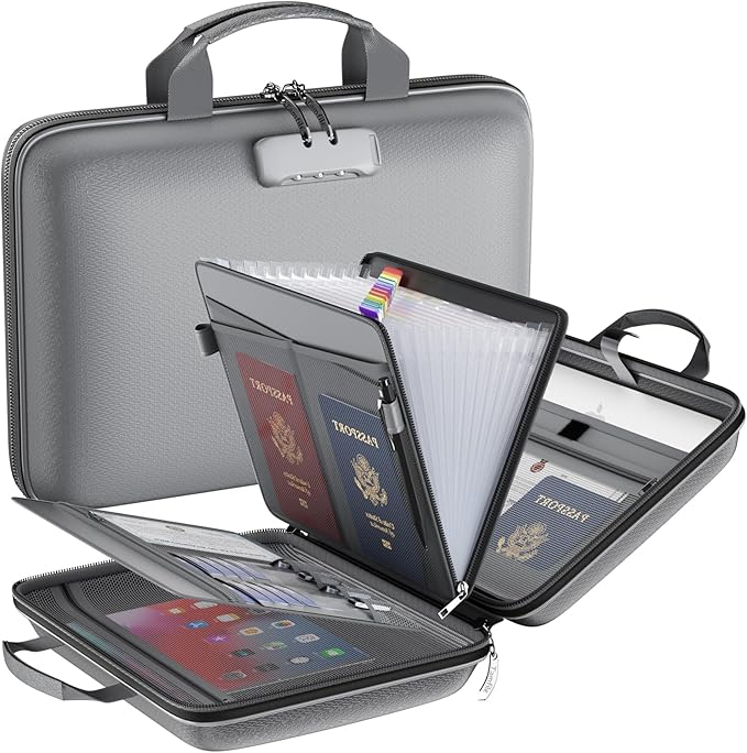 Fireproof File Organizer with Lock, Hard Case Fireproof Document Box with 13 Pockets Accordion File Folder, Important Documen