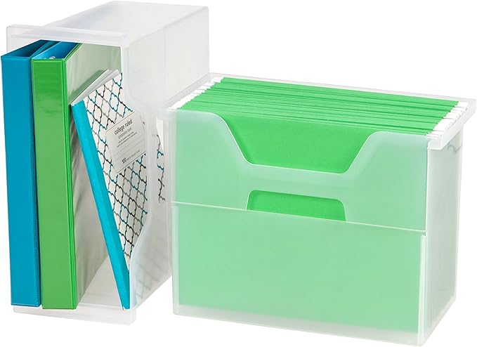 IRIS USA Medium Portable Desktop File Box with Open Lid, 6 Pack, Side Handles, Hanging File Folders, Tabs & Inserts, Letter S