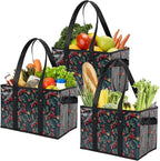Foraineam Reusable Grocery Bags Set Durable Heavy Duty Tote Bag Collapsible Grocery Shopping Box Bag with Reinforced Bottom