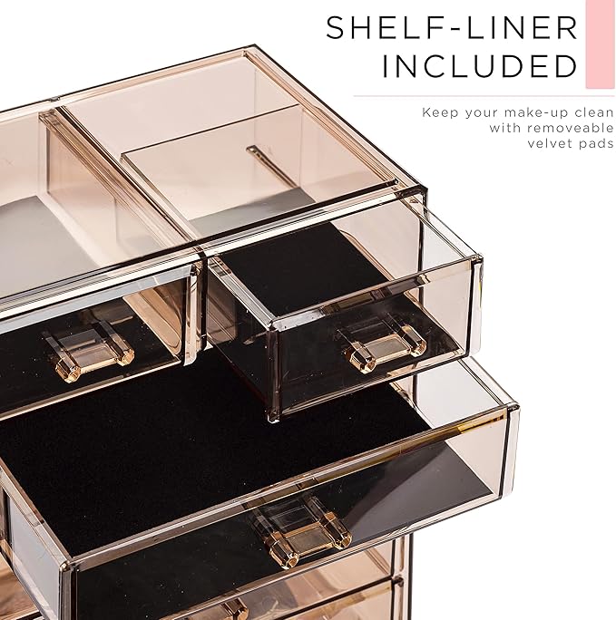 Sorbus Acrylic Makeup Organizer Set, 6-Drawer Vanity & Countertop Cosmetic Storage with Small & Wide Compartments, Bronze Glo