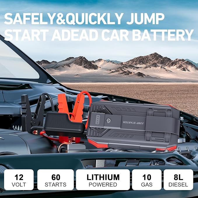 4000A Car Battery Jump Starter, Portable Car Jump Starter for Up to 10L Gas and 8L Diesel Engines, 12V Jump Box with 3 Modes