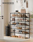 SONGMICS Shoe Rack, 6-Tier Shoe Organizer, Metal Storage Shelf, Upright or Upside Down, for 24-30 Pairs, Stackable, for Entry