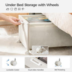 Under Bed Storage with Wheels, Wooden Under Bed Drawers On Wheels, Rolling Under Bed Shoe Storage, Space Saving,White,Quadrup