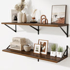 Walnut Deep Floating Shelves for Wall,36" Wx10 D Wood Wall Shelves with Metal Brackets,Hanging Storage Floating Shelf for Liv