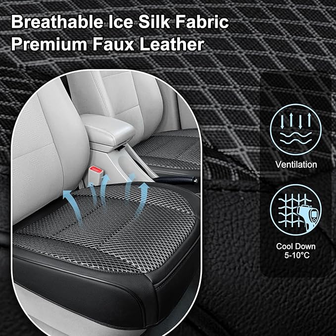 2 Pack Black Ventilated Bottom Car Seat Cover, 3D Air Mesh Breathable Front Leather Car Seat Protectors, Universal Fit Automo