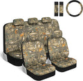 BDK Hunter Camo Car Seat Covers Full Set with Camo Steering Wheel Cover and Seat Belt Cover Pad – Forest Camouflage Pattern, 