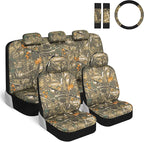 BDK Hunter Camo Car Seat Covers Full Set with Camo Steering Wheel Cover and Seat Belt Cover Pad – Forest Camouflage Pattern, 