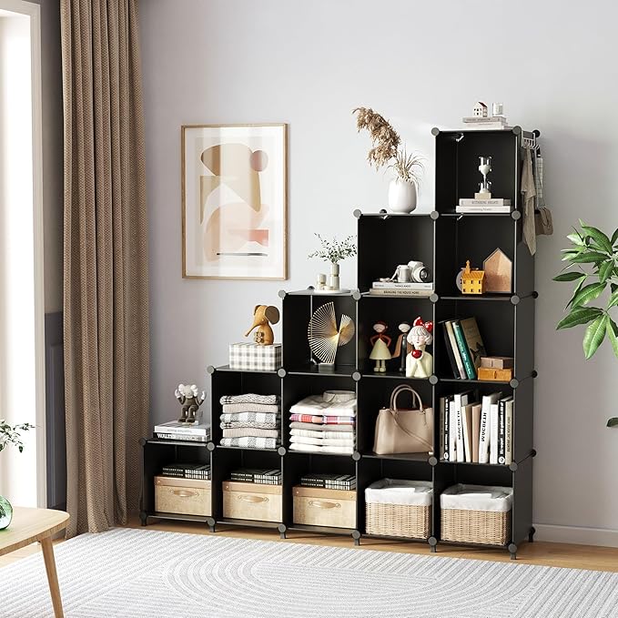 AWTATOS Cube Storage Organizer, 16 Cube Closet Organizer, Stackable Storage Cube Shelves, DIY Portable Closet Clothes Organiz