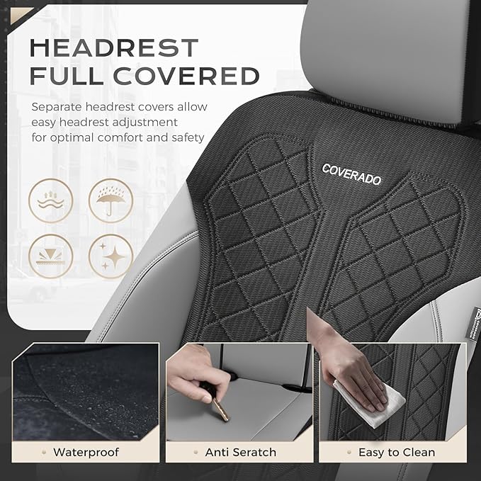 Coverado Leather Car Seat Cover for 2 Seats Front Seat Covers Waterproof Seat Covers 2-Pack Luxury Car Seat Protectors Univer