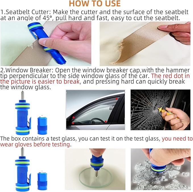 Allelic Car Window Breaker Tool, Window Breaker Seatbelt Cutter, Window Breaker, Glass Breaker, Spring Loaded Window Breaker 