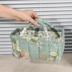 Small Storage Basket Organizer, Mini Fabric Floral Storage Baskets with Handle, Quilted Portable Collapsible Storage (G)