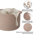 90L Large Blanket Basket,21.7"L x 21.7"W x 13.8"H Rope Woven Baskets with Handles,Brown Storage Bins,Laundry Basket Perfect f