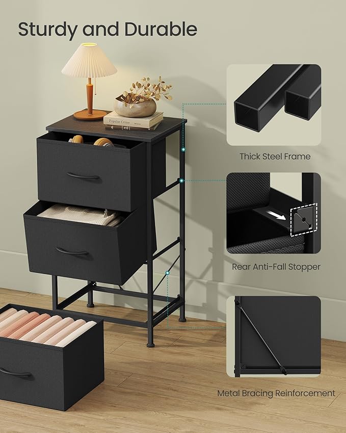 SONGMICS Dresser for Bedroom, Chest of Drawers, Steel, MDF, 3 Non-Woven Fabric Drawers, Storage Organizer Unit, Closet, Entry