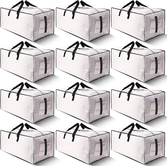 HOMESURE 12 Pack Large Strong Moving Bags with Zippers & Carrying Handles - Water-Resistant - Heavy Duty Storage Tote for Spa