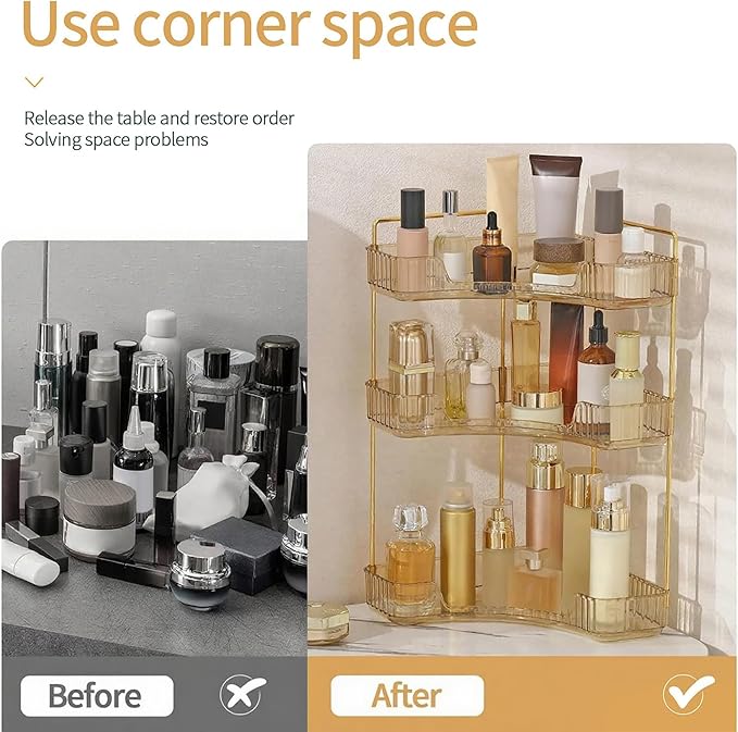 INVSSENE Corner Bathroom Countertop Organizer, Vanity Organizer Trays for Counter, Makeup Organizers, Perfume Tray, Skincare 
