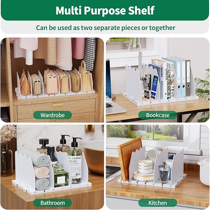 SPACEKEEPER Shelf Divider for Closet, Adjustable Purse Organizers Handbag Separators Storage Organizer Bookshelf Separator Di