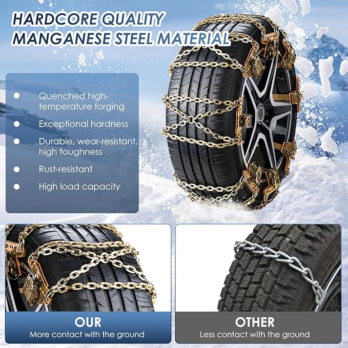 Qoosea Tire Chains Snow Chains for Car & SUV Cross - Link Heavy - Duty 6Pcs Universal Anti-Slip Chains for Tires Durable Snow