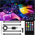 LivTee Car Led Interior Lights，4pcs 48 LED Multicolor Music Car Interior Accessories Under Dash Lighting Waterproof Kit with Sound Active Function and Wireless Remote Control, Car Charger Included