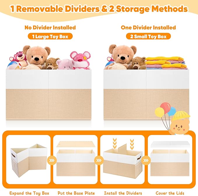 Mabahoo Large Toy Box, Collapsible Sturdy Storage Chest With Lids, Kids Toy Chest Storage Organizer Toddler Bin Boxes for Liv