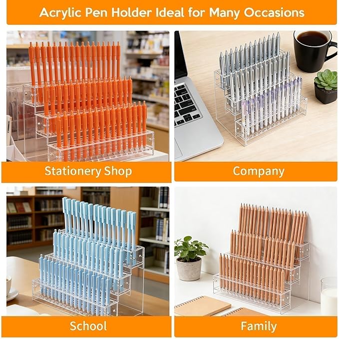 144-Slots Pen Holder for Craft Shows,3-Tier Acrylic Pen Display Stand Holders for Vendors,12mm Beadable Pens Display Beaded P