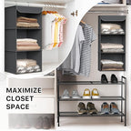 Simple Houseware 3-Shelf Hanging Closet Organizer, Fabric Storage Shelves with 57L Capacity, Dark Gray