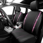 CAR PASS Leather Bling Diamond Car Seat Covers 2 Front Interior Sets, Waterproof Universal Shining Glitter Crystal Sparkle Fit for Automotive Truck SUV Cute Women Girl, Black Pink Rhinestones