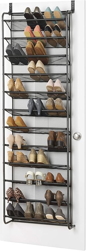 Whitmor 36 Pair Over-The-Door Rack-Gunmetal Gray Shoe Organizer