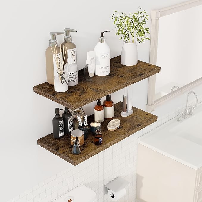 Dreamland 30" Floating Shelves for Wall, 12" Deep Slim Rustic Brown Floating Shelves, Wall-Mounted Shelves for Bedroom, Livin