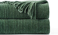 BATTILO HOME Dark Green Throw Blanket for Couch, Soft Chenille Knit Throws with Tassels for Home Decor, Christmas Green Throw