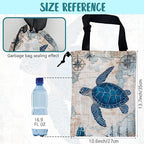 Car Garbage Bag Vintage Blue Sea Turtle Sailing Ships Drawstring Car Trash Bag Hanging for Back Seat with Adjustable Buckle Canvas Vehicle Trash Can Easy-to-Install