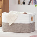 COMFY-HOMI Large Laundry for Organizing|Rectangle Cotton Rope Storage with Handles|Blanket for Living Room|Woven Laundry for 