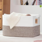 COMFY-HOMI Large Laundry for Organizing|Rectangle Cotton Rope Storage with Handles|Blanket for Living Room|Woven Laundry for 