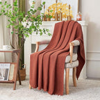 Chunky Cable Knit Throw Blanket Lightweight Rust 100% Organic Cotton Blanket for Sofa Couch Bed Baby Nursery, Rustic Shabby C