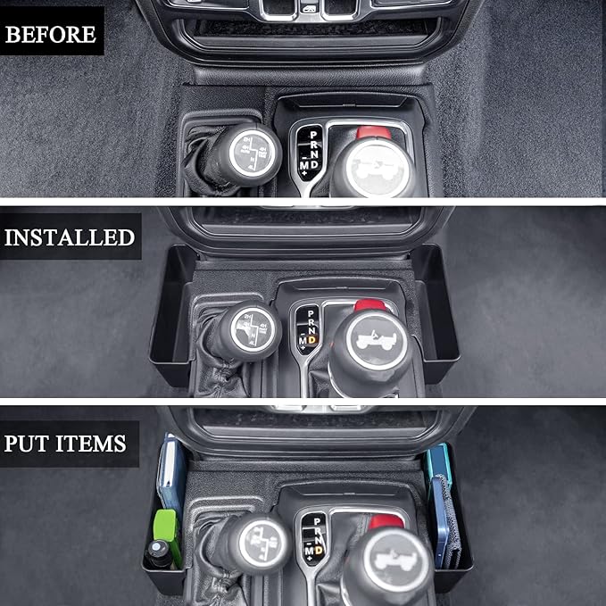 JKCOVER Center Console Gear Shift Organizer Tray Compatible with Jeep Wrangler JL/JLU 2018-2023 2024 2025 and Jeep Gladiator JT Truck 2020-2022 2023 2024 2025 Storage Box Accessories (Not for JK/JKU)