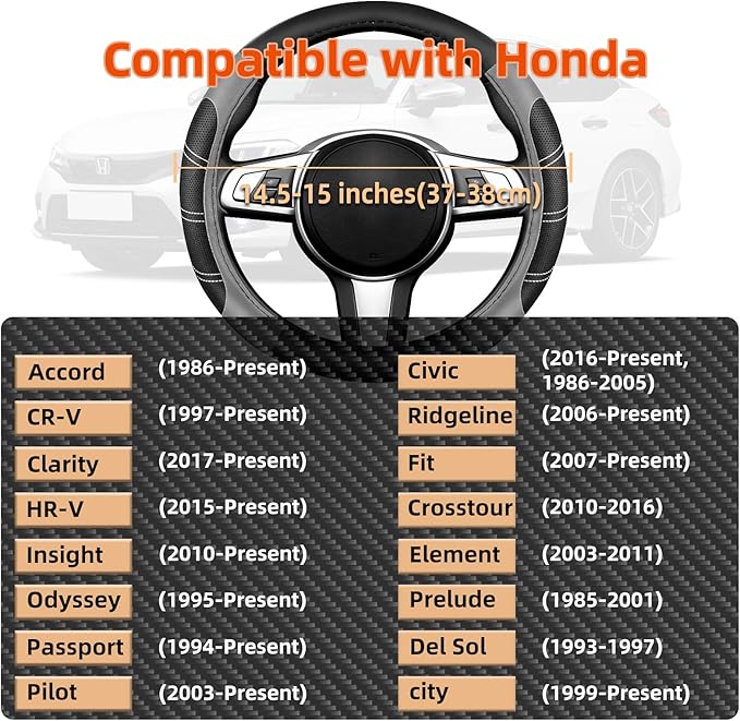NBTEPEM Customized Auto Car Steering Wheel Cover for Honda Accord, Civic, CR-V, HR-V, Pilot, Microfiber Leather Sport Steerin