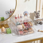 Acrylic Makeup Organizer 2 Drawer Transparent Makeup Storage Box with DIY Flower Nails Tips Jewelry Cosmetic Organizer Dustpr