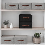 Closet Drawer Organizer Stackable Fabric Storage Boxes Bins Baskets with Lid PU Leather Handles Foldable Washable Cotton Line