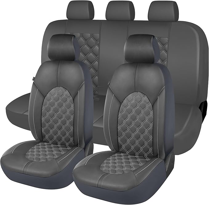 CAROMOP Luxury PU Leather Car Seat Covers Full Set-Waterproof Seat Protectors with Split Bench Seat Covers for Cars-Universal