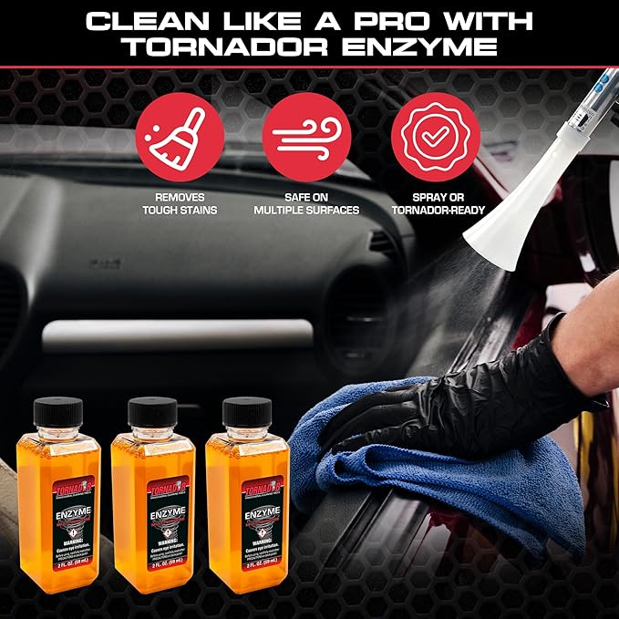 Tornador TC-ENZYME Multi-Purpose Enzyme Cleaner 2oz 3-Pack | Heavy-Duty Spot & Stain Remover with Odor Control | Use Black, C