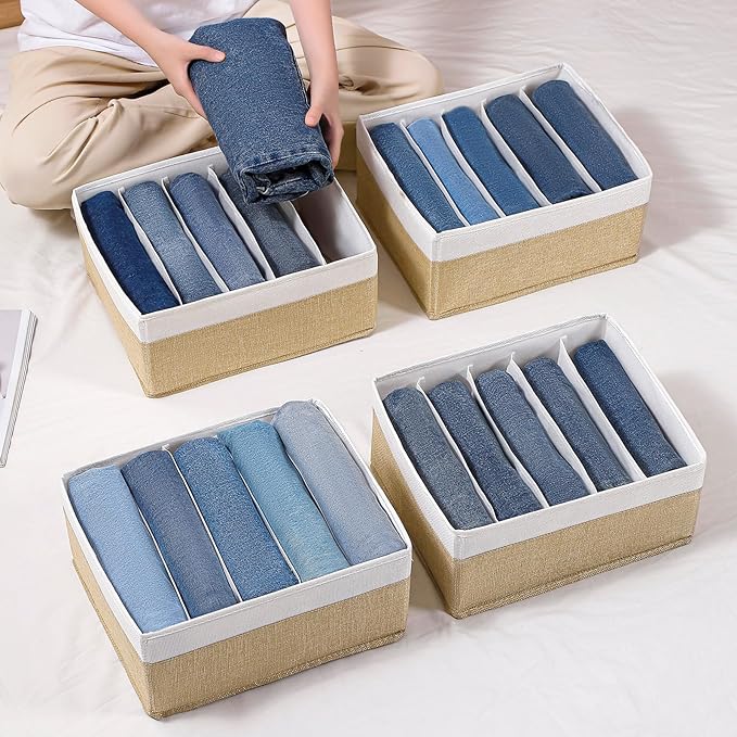 Jeans Drawer Organizers for Clothing,5 Grids Compartment Wardrobe clothes organizer,Fabric Washable Closet Organizers and Sto