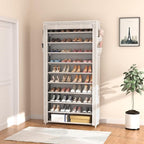 ROJASOP 10 Tier Shoe Rack with Covers Large Capacity Stackable Tall Shoe Shelf Storage for 50-55 Pairs Shoe and Boot, Sturdy 