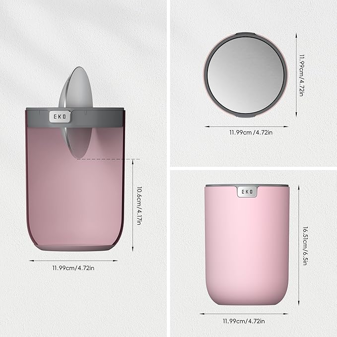 EKO Fandy 0.4 Gal/1.5L Mini Tabletop Trash Bin with Swing-Lid, Desktop Trash Can for Bathroom Countertop, Vanity, Coffee or Office, Small Garbage Bin (Pink)
