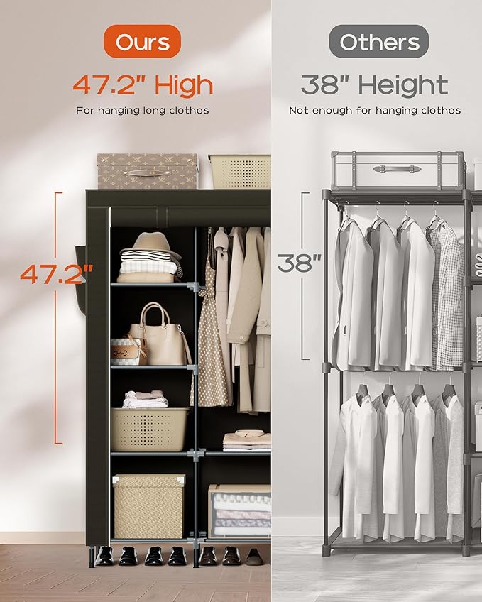 CASAMAYA Portable Closet, 48 Inch Large Capacity Wardrobe Closet, Clothes Storage Organizer with Shelves and Hanging Rod, Eas