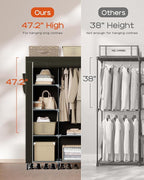 CASAMAYA Portable Closet, 48 Inch Large Capacity Wardrobe Closet, Clothes Storage Organizer with Shelves and Hanging Rod, Eas
