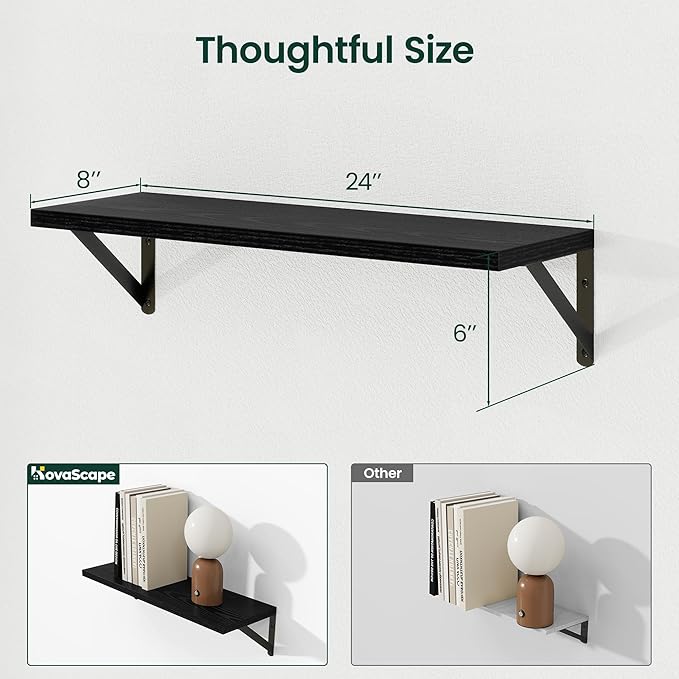 Floating Shelves, 8 Inch Deep Rustic Wood Wall Storage, 24W x 8D Wall Shelves Set of 2, Heavy Duty Metal Brackets, Industrial