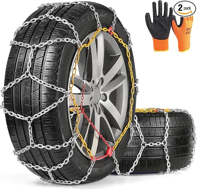 Snow Chains, Wear-Resistant High Carbon Steel Anti Slip Tire Chain for Light Truck, Pickups, and SUVs, Set of 2 (4WD-70)