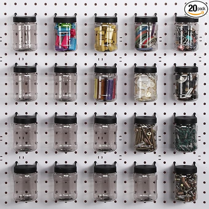 Unittype 20 Set Pegboard Organizer Accessories Peg Boards Jars with Lids Plastic Pegboards Bins Storage Containers Clear Peg 