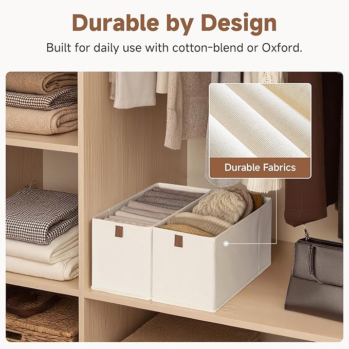 StorageWorks Narrow Storage Baskets for Shelves, Small Storage Bins, Fabric Storage Bins with PU Handle, Ideal for Clothes, U