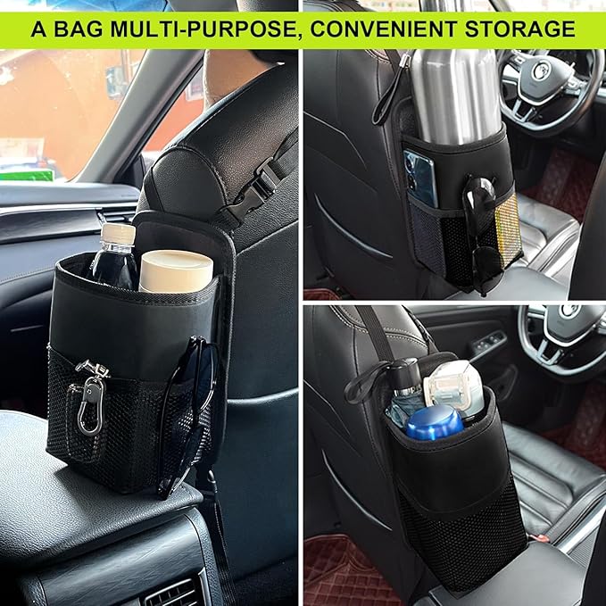 Car Seat Side Large Car Cup Holder Expander Adapter Bag, Auto Seat Storage Hanging Bag, Drink, Stuff Holder with Mesh Pocket for Cars, Water Bottle Bags Road Trip Essentials Car Accessories
